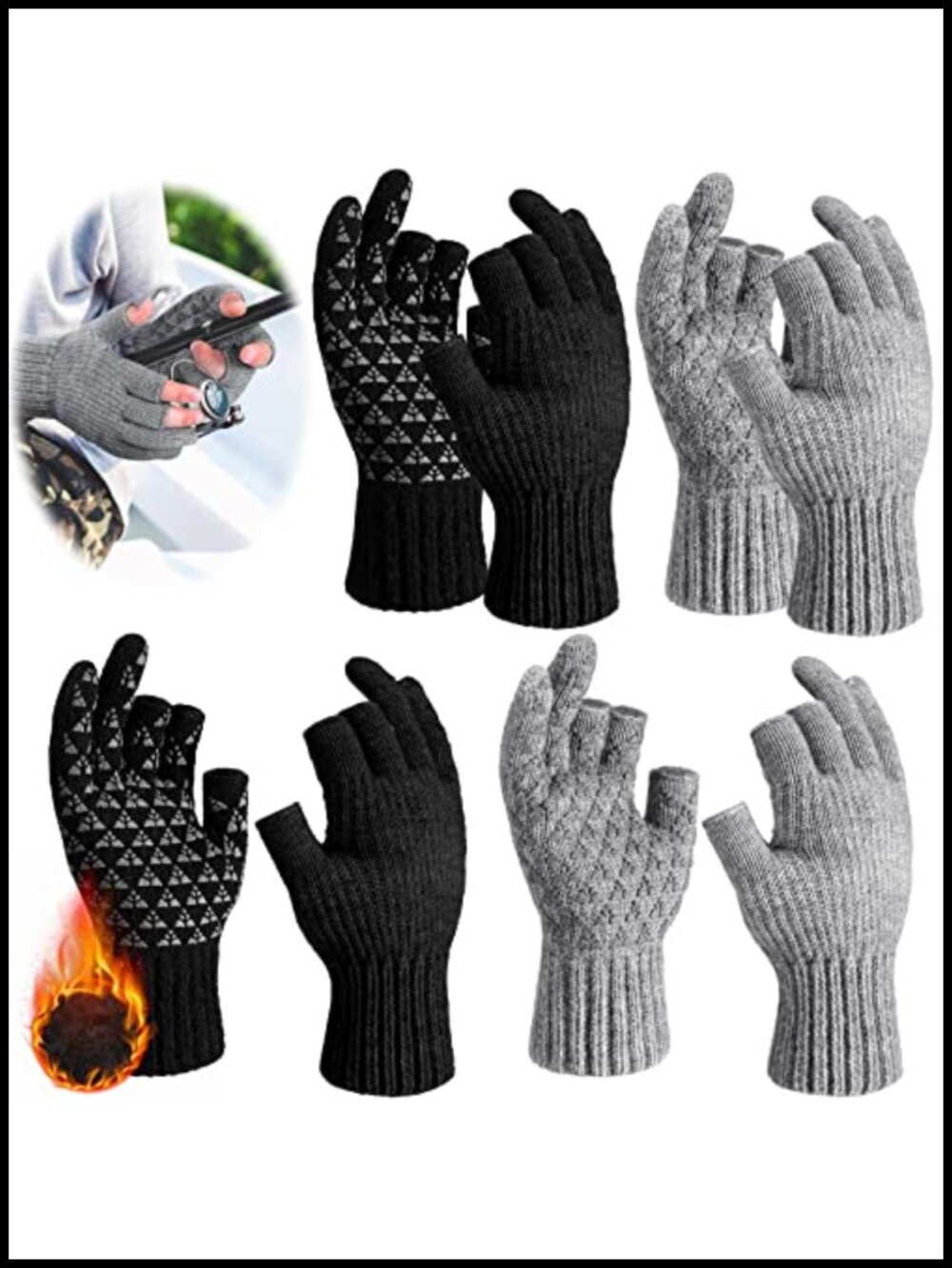 Wool Fingerless Fishing Gloves 3 Cut Fingers Non-Slip Palm Warm Windproof